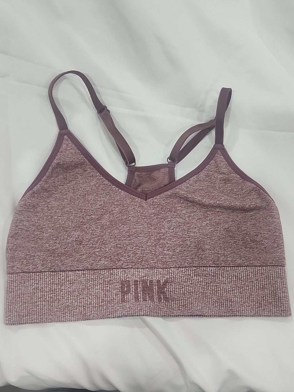 PINK Victoria's Secret Heathered Mauve Seamless Sports Bra, Size Small